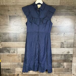 Foxiedox Women’s Size XS Button Up Dress Navy Blue Sleeveless Cotton NWT